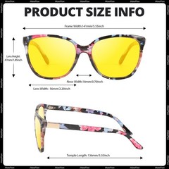 HASFOX Night Vision Driving Glasses for Women Men, Yellow Medium, A04 Floral