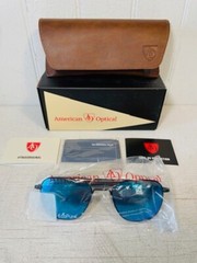 AO AMERICAN OPTICAL Original Pilot Black Frame w55mm Blue Mirror Nylon Lens $260