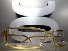Men’s CONTEMPORARY MODERN Style Clear Lens EYE GLASSES Gold Metal Fashion Frame