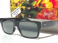 UK NEW Maui Jim KEAHI Gloss Black POLARIZED Neutral Grey GLASS Sunglass 873-02