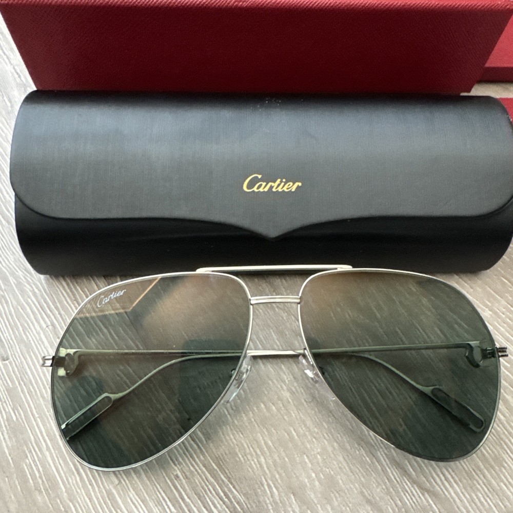 PREMIERE C DE CARTIER SILVER PILOT SHAPE ZEISS SUNGLASSES CT0110S 004 NEW $1425