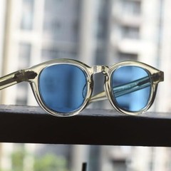 Johnny depp men’s blue sunglasses women’s flesh acetate glasses blue lens UV400