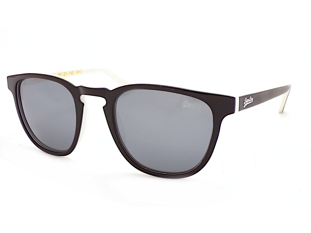 Superdry SDS Roku Round Sunglasses Black over White w/ Silver Mirror Lenses 196