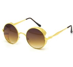 Men Women Sunglasses Classy Modern Round New Style Fashion Designer Gold Metal