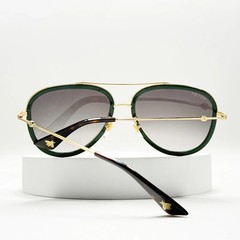 Gucci GG0062S 003 Aviator Sunglasses in Green/Red Stripe/Gold and Gray Lens