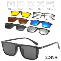 Magnetic Clip On Sunglasses Square Polarized UV400 Adult Optical Frame 6 in 1