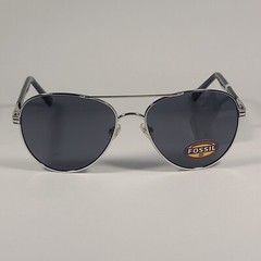 Fossil FM146 Men’s Pilot Style Sunglasses Silver Black Frame Solid Gray Lens 58