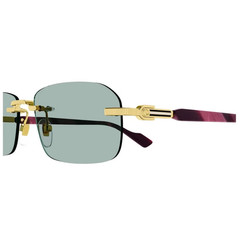 Gucci GG1221S 003 Unisex Square Sunglasses in Burgundy/Gold with Green Lens 100%