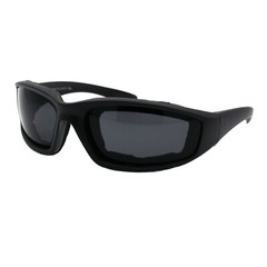 Foam Padded Goggle Sunglasses Mens Oval Wrap Around Biker Matte Black UV 400