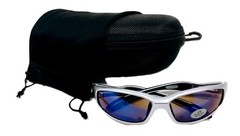Sportwrap Sunglasses W/Silver Frame & Blue/Purple Mirrored Polycarbonate Lenses