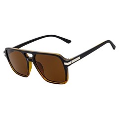 LUCCA – Classic Flat Top Square Aviator Black-Tortoise Sunglasses Brown Lens