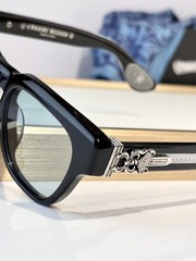 Chrome Hearts Black Square Sunglasses Blue Tint Lenses Silver Cross Detail