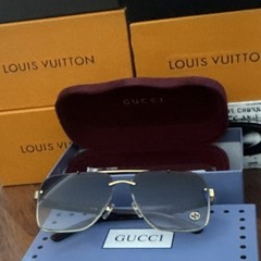 Gucci Men’s Aviator Sunglasses GG1419S Rimless Gold Metal Gray Gradient 145
