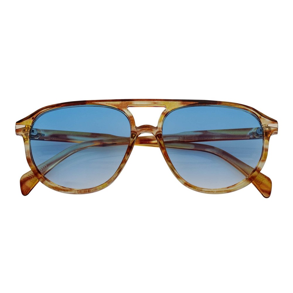 EPOCH – Classic Flat Top Plastic Aviator Havana Sunglasses Blue Tint Lens