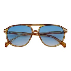 EPOCH – Classic Flat Top Plastic Aviator Havana Sunglasses Blue Tint Lens