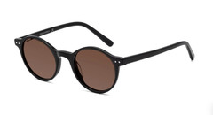 Yes Glasses Jardi Black Narrow Acetate Round Tinted Sunglasses Brown Lenses