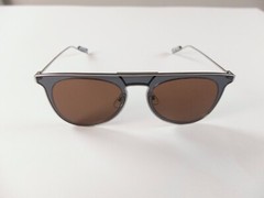(NO CUSTOMS TAX) SALVATORE FERRAGAMO gray omega logo metal aviator sunglasses