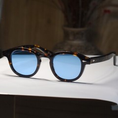 Johnny Depp sunglasses mens solid acetate tortoise glasses sky blue lens SMALL