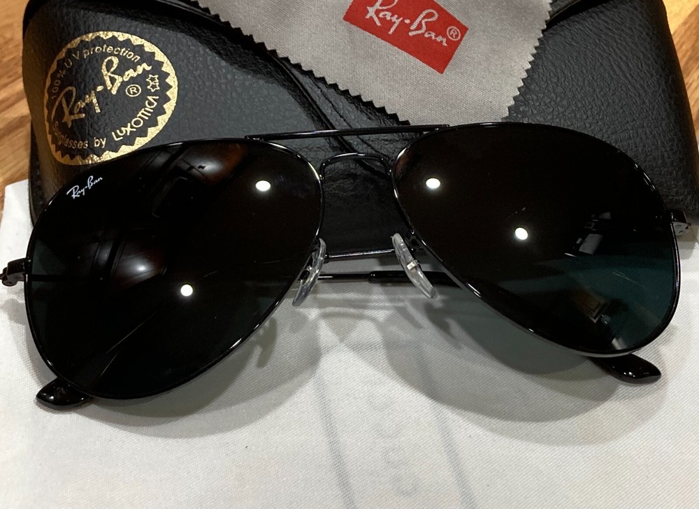Ray-Ban RB3026 Polished Black Large 62mm AVIATOR Dark Lens Sunglasses Perfect!!