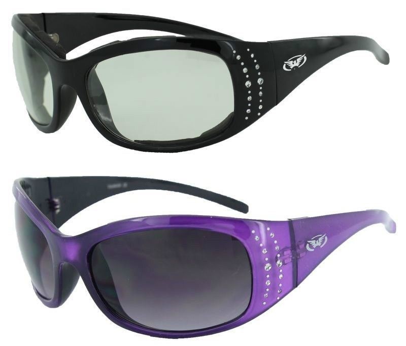 Womens PADDED Sun Glasses-TRANSITION PHOTOCHROMIC LENS-Black Or Purple Frames