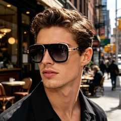 DITA LXN-EVO DTS403 Unisex Sunglasses Black/Gold Frame Luxurious Square Shades