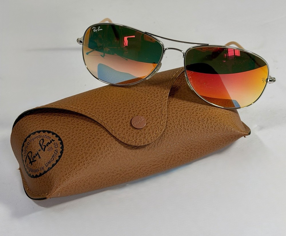 Ray-Ban RB3362 Cockpit Aviator Sunglasses Unisex Silver Orange Mirrored W/ Case