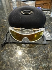 Oakley Oil Rig Polished Clear Frame Fire Iridium Lens Chrome Icons RARE