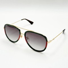 Gucci GG0062S 003 Aviator Sunglasses in Green/Red Stripe/Gold and Gray Lens