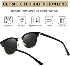 Retro Vintage Polarized Sunglasses Mens UV400 Half Metal Frame ClubSunglassesUSA
