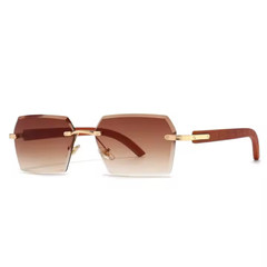 Sunglasses Rimless UV400 Protection Blue Lens Rectangular Rapper Hip Hop Style
