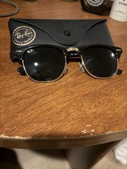 Ray-Ban Clubmaster RB3016 W0365 Sunglasses Black Gold Frame, 51mm