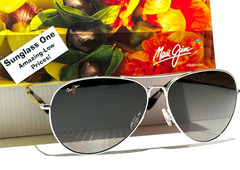 Maui Jim MAVERICKS Shiny Silver POLARIZED Neutral Grey Lens Sunglass GS264-17