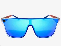 Modern Retro Shield Style SUNGLASSES Patriotic American USA Flag Frame Blue Lens