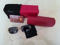 Cartier Big C Diamond Cut Dark Grey Frameless Lens Gold Frame