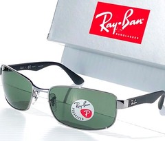 NEW* Ray Ban Gunmetal & Black w POLARIZED GREEN G15 Lens Sunglass RB 3478 004