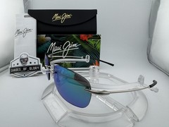 MAUI JIM NANEA MJ 332-17M MATTE SILVER W/ GREEN POLARIZED RIMLESS SUNGLASSES NEW