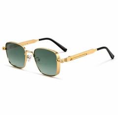 Men’s Lightweight Square Sunglasses Gold Metal Frame Green Tinted Lenses