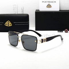 MAYBAC* Square Double Bridge Sunglasses Blue Silver Purple Gradient Classic Case