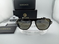 VERSACE VE 2199 12524T HAVANA DARK GREY GOLD SUNGLASSES 56MM AUTHENTIC $354 NEW