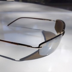 Men’s Rimless Rectangle Sunglasses Mirrored Brown Plastic Lens Silver Metal