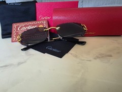 Cartier Big C Diamond Cut Dark Grey Frameless Lens Gold Frame