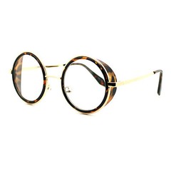 Double Rim Clear Lens Glasses Side Cover Round Circle Frame UV 400