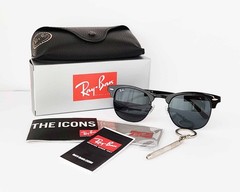 Ray-Ban RB3016 Clubmaster Marble Polished Black Frame Dark Grey Lens Unisex 51mm