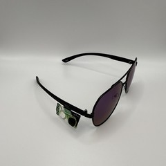 Men’s Aviator Sunglasses Black Metal Frame Purple Mirrored Tinted Plastic Lenses