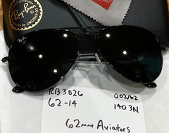 Ray-Ban RB3026 Polished Black Large 62mm AVIATOR Dark Lens Sunglasses Perfect!!