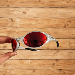 Retro Oakley Sunglasses Piet Polarized Clear Frame Red Lenses Y2K