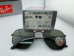 RAY-BAN HEXAGONAL RB3548N 002/58 BLACK G-15 GREEN POLARIZED SUNGLASSES 54MM NEW