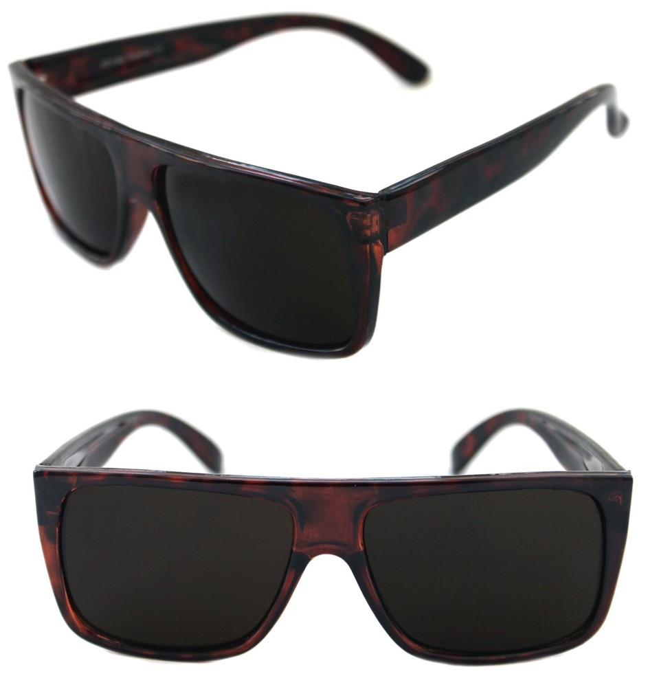 Men’s Flat Top Sunglasses Square Shape Brown Tortoise Frame Retro 80’s 90’s 360