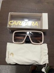 Carrera FLAGLAB 14 Shield Sunglasses Beige Plastic Frame Brown Tinted Lens 145