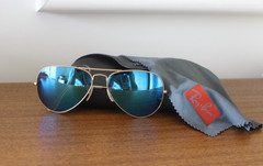 Ray Ban RB3025 Aviator Matte Gold Blue Flash Polarized Lenses 58-14 Unisex